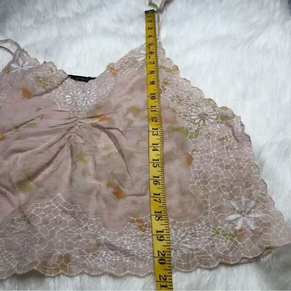 Zara NWT Women’s Pink Embroidered Tie Dye Sleeveless Boho Cami Crop Top Size L - Picture 9 of 12